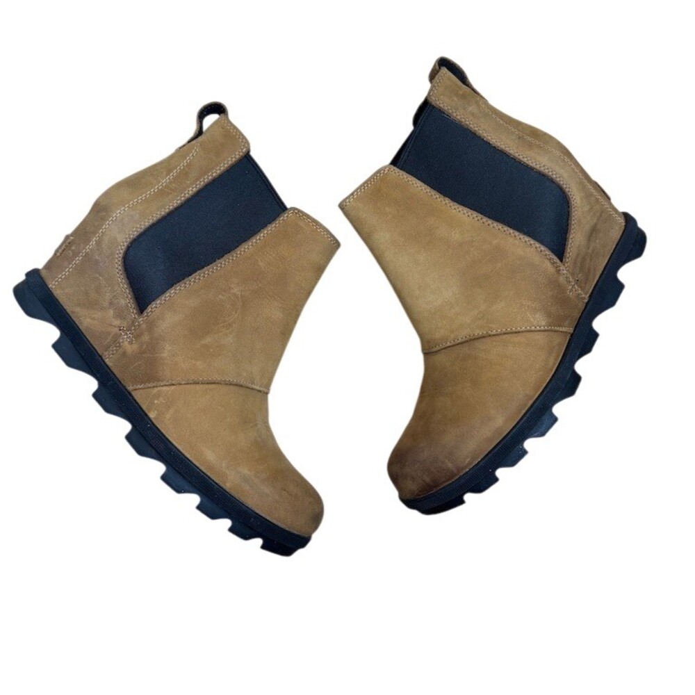 Sorel Joan of Arctic Wedge Chelsea Ankle Boots Womens Brown Waterproof 9.5